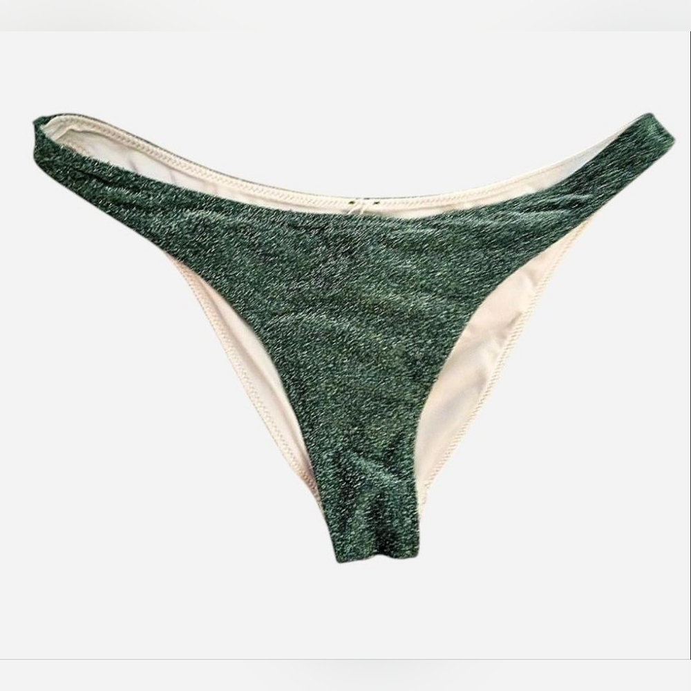Victorias Secret PINK Green Glitter Bikini Bottom Low Rise Swimwear Medium